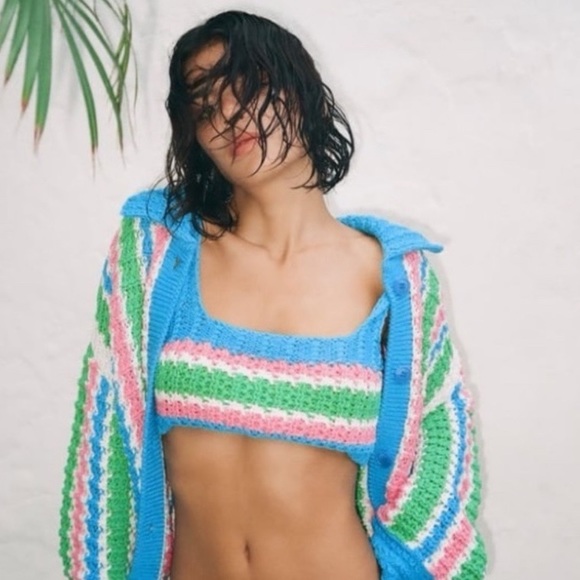 🩵 ZARA BLUE MULTI KNIT CROP TOP! - Picture 9 of 16